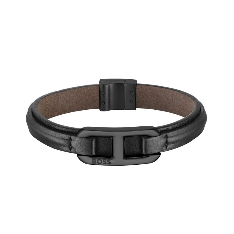 Bracelet homme boss kode cuir noir 1580784m - bracelet-cuir-homme - edora