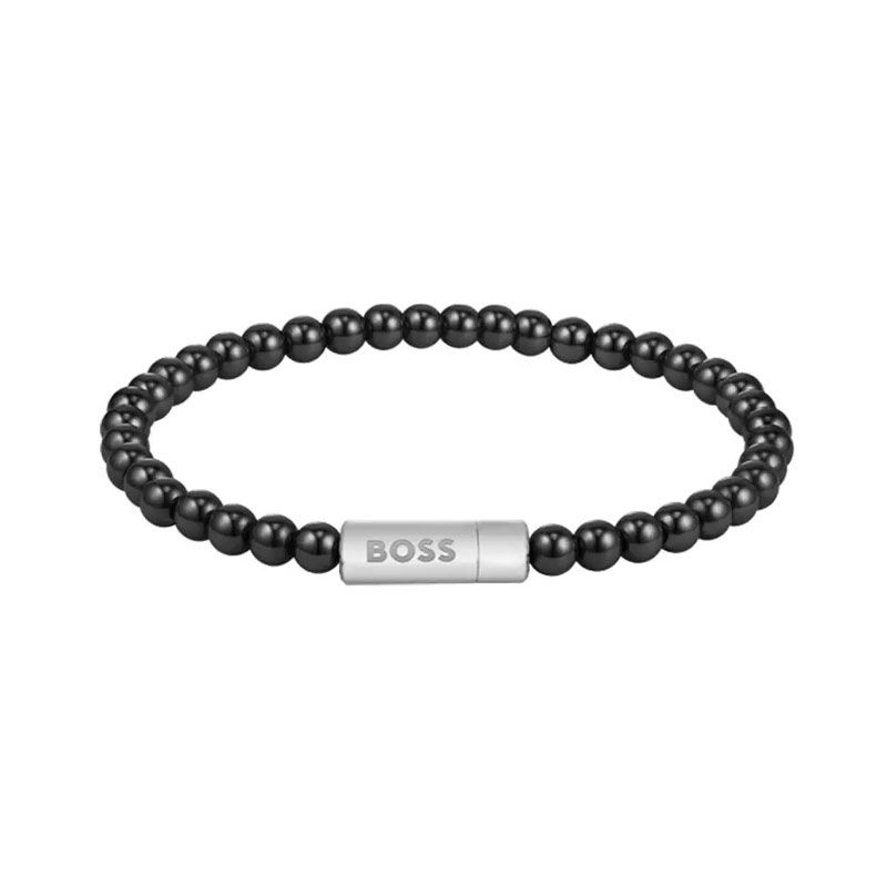 Bracelet homme boss sphere beads acier et onyx 1580789m - beads - edora