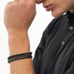Bracelet homme boss sphere mixed cuir noir 1580786 - bracelet-cuir-homme - edora - 1