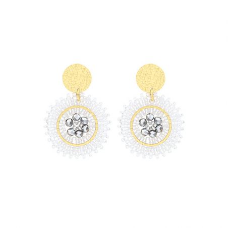 Boucles d’oreilles pendantes argent, or, perles & or blanc femme - pendantes - edora - 1