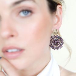 Boucles d'oreilles femme pendantes santibÉ baby espagnola doré et perles baby esp-noir-bo - pendantes - edora - 1