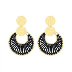 Boucles d'oreilles femme pendantes santibÉ luna métal doré et perles luna-noir-bo - pendantes - edora - 0