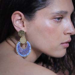 Boucles d'oreilles femme pendantes santibÉ luna métal doré et perles luna-noir-bo - pendantes - edora - 1