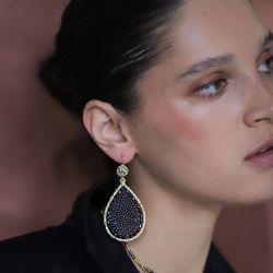 Boucles d'oreilles femme pendantes santibÉ maxi ysé doré et perles yse-gris-bo - pendantes - edora - 1