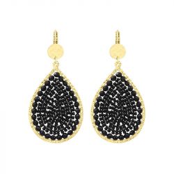 Boucles d'oreilles femme pendantes santibÉ maxi ysé doré et perles yse-noir-bo - pendantes - edora - 0