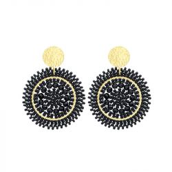 Boucles d'oreilles femme pendantes santibÉ mini espagnola métal doré et perles mini esp-noir-bo - pendantes - edora - 0