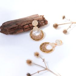 Boucles d'oreilles femme pendantes santibÉ mini luna métal doré et perles mini lun-cham-bo - pendantes - edora - 1