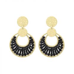 Boucles d'oreilles femme pendantes santibÉ mini luna métal doré et perles mini lun-noir-bo - pendantes - edora - 0