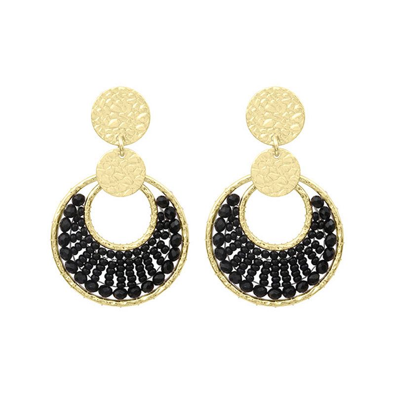 Boucles d'oreilles femme pendantes santibÉ mini luna métal doré et perles mini lun-noir-bo - pendantes - edora