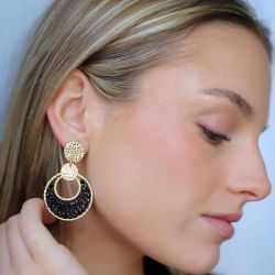 Boucles d'oreilles femme pendantes santibÉ mini luna métal doré et perles mini lun-noir-bo - pendantes - edora - 1