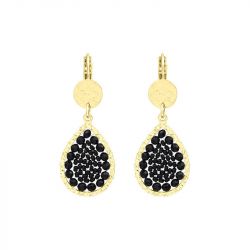 Boucles d'oreilles femme pendantes SANTIBÉ Mini Ysé métal doré et perles MINI YSE-NOIR-BO