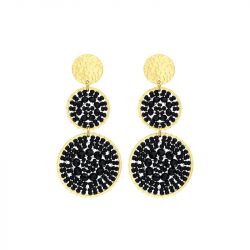 Boucles d'oreilles femme pendantes santibÉ santiago doré et perles santiago-noir-bo - pendantes - edora - 0