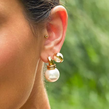 Boucles d’oreilles pendantes argent, or, perles & or blanc femme - boucles-d-oreilles-acier - edora - 2