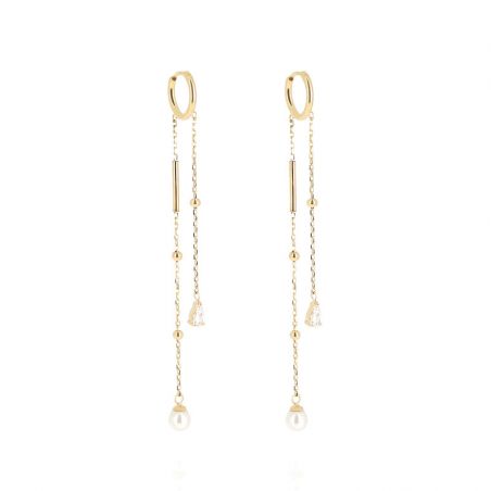 Boucles d’oreilles pendantes argent, or, perles & or blanc femme - boucles-d-oreilles-acier - edora - 1