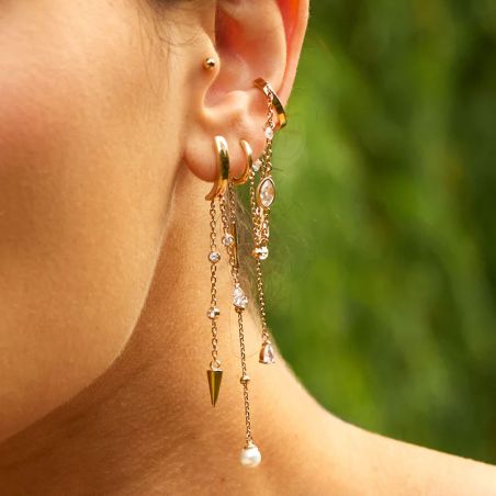 Boucles d’oreilles pendantes argent, or, perles & or blanc femme - boucles-d-oreilles-acier - edora - 2