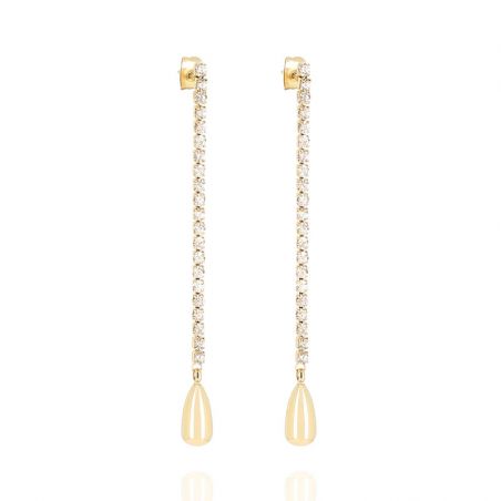 Boucles d’oreilles pendantes argent, or, perles & or blanc femme - boucles-d-oreilles-acier - edora - 1