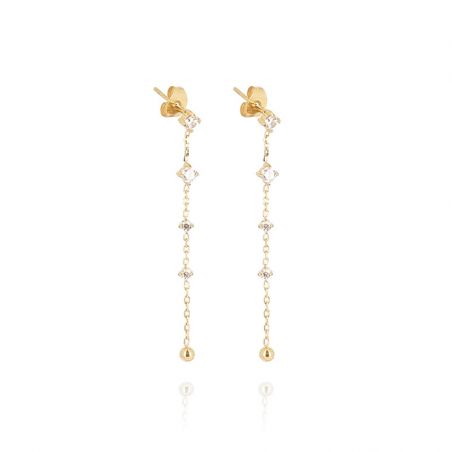Boucles d’oreilles pendantes argent, or, perles & or blanc femme - boucles-d-oreilles-acier - edora - 1