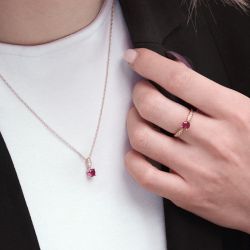 Bague femme solitaire accompagné edora plaque or et spinelle rouge - bagues-femmes - edora - 1