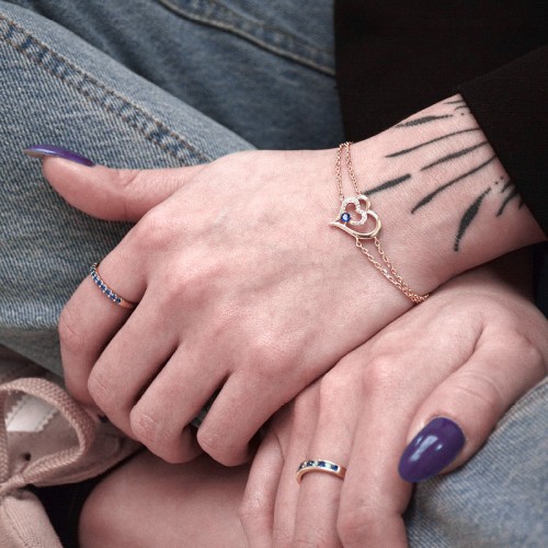 bracelet femme double coeurs EDORA plaqué or et oxydes EDO76300174