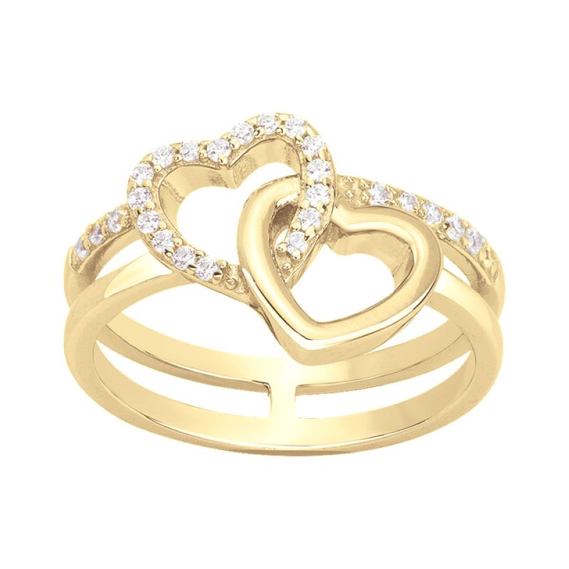 Bague femme doubles coeurs edora vermeil jaune et oxydes edovv610030zb - bagues-vermeil - edora
