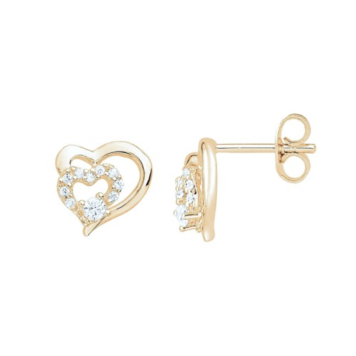 Boucles d'oreilles femme puces coeurs EDORA Vermeil jaune et oxydes EDOV640003ZB