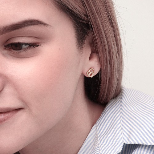 Boucles d'oreilles femme puces coeurs EDORA Vermeil jaune et oxydes EDOV640003ZB