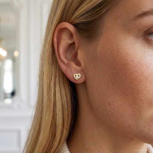 Boucles d'oreilles femme puces cœurs plaqué or et oxydes EDO76400216