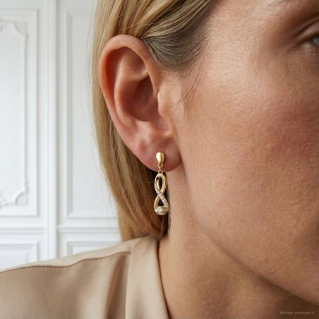 Boucles d’oreilles pendantes argent, or, perles & or blanc femme - boucles-d-oreilles-plaque-or - edora - 2