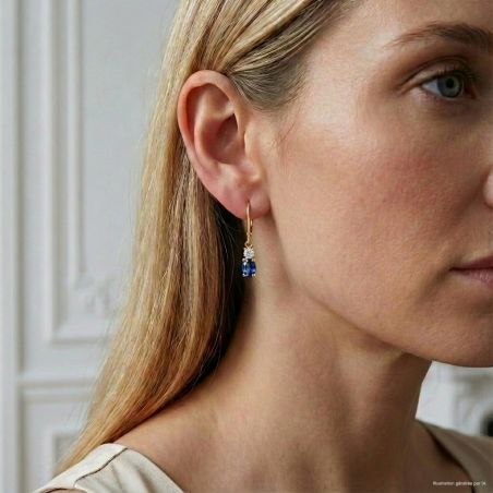 Boucles d’oreilles pendantes argent, or, perles & or blanc femme - boucles-d-oreilles-plaque-or - edora - 2