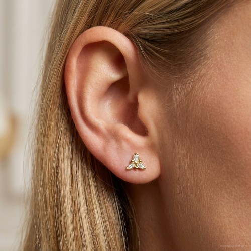 Boucles d'oreilles femme puces fleurs EDORA PLAQUE OR et oxydes
