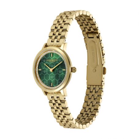 Montre femme olivia burton honeycomb ultra slim forest green acier doré 24000266 – analogiques