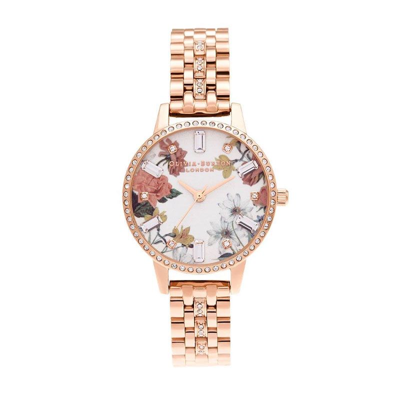 Montre femme olivia burton midi rose gold sparkleacier acier doré rose ob16bf34 - analogiques - edora