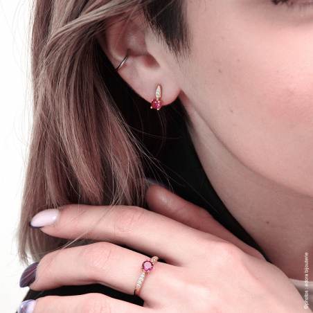 Bague femme solitaire accompagné edora plaque or et spinelle rouge – bagues femme