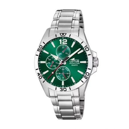 Montre homme multifonction lotus cadran vert et acier 18812/7 – analogiques