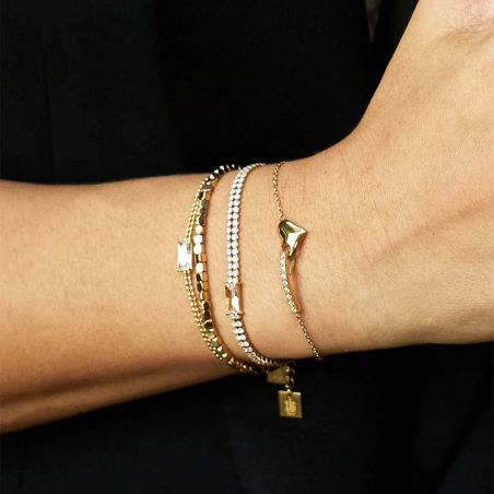 Bracelet or & argent, bracelet plaqué or, bracelet cuir & tissu - bracelets-acier - edora - 2