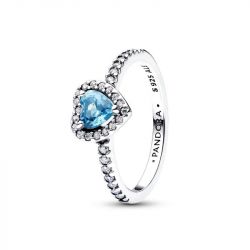 Bague femme PANDORA Cœur Bleu Clair Surélevé 198421C10