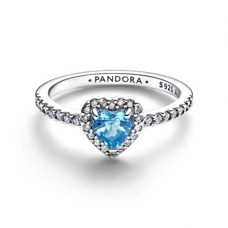Bague femme PANDORA Cœur Bleu Clair Surélevé 198421C10