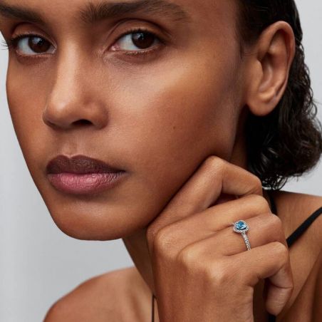 Bague femme pandora cœur bleu clair surélevé 198421c10 – bagues argent femme