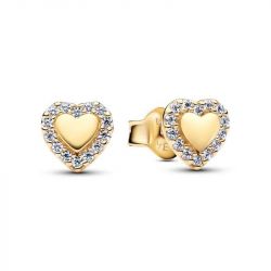 Boucles d'oreilles femme Puces PANDORA Cœur Halo Dorés 264363C01