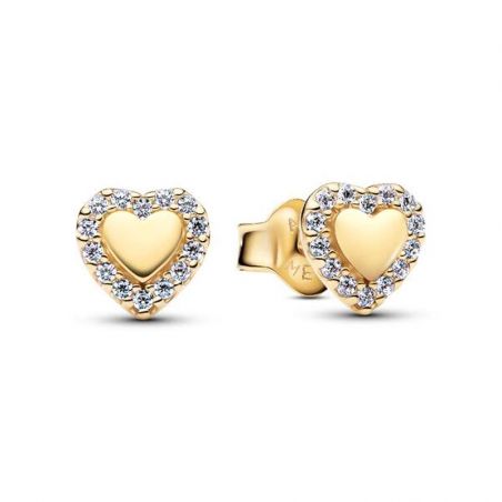 Boucles d'oreilles femme puces pandora cœur halo dorés 264363c01 – puces
