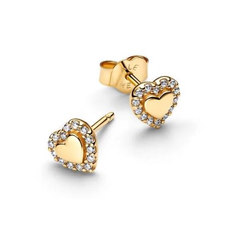 Boucles d'oreilles femme puces pandora cœur halo dorés 264363c01 – puces
