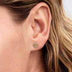 Boucles d'oreilles femme Puces PANDORA Cœur Halo Dorés 264363C01