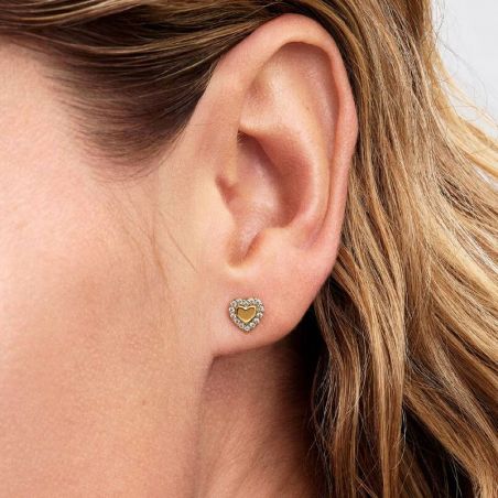 Boucles d'oreilles femme Puces PANDORA Cœur Halo Dorés 264363C01