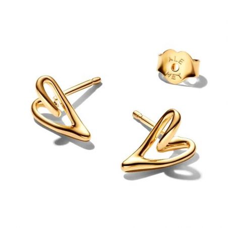 Boucles d'oreilles femme puces pandora cœur organique dorés 264393c00 – puces