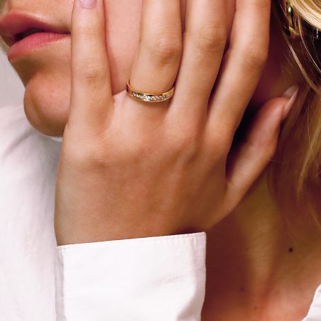 Bague femme alliance EDORA OR 18 carats bicolore serti grain diamants EDO2678099