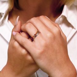 Bague femme alliance EDORA OR 18 carats bicolore serti grain diamants EDO3870039