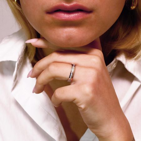 Bague femme alliance EDORA OR 18 carats bicolore tour complet et diamants EDO3764009