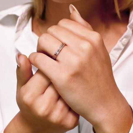 Bague femme alliance EDORA OR 18 carats rouge serti pavé diamants EDO3810324