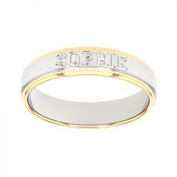 Bague mixte alliance EDORA OR 18 carats bicolore prénoms EDO2014339