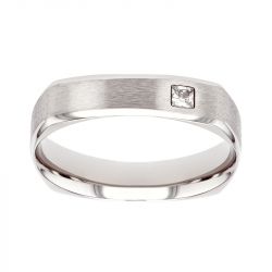 Bague mixte alliance EDORA OR 18 carats gris confort brossée diamant EDO2735015